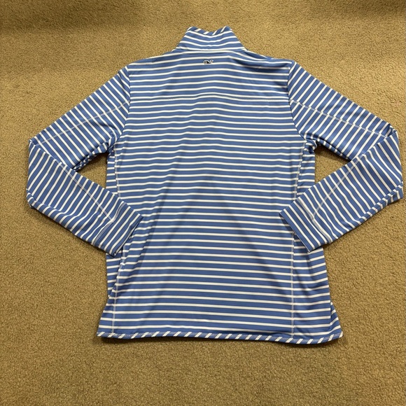 Vineyard Vines Blue and Cream Striped The Shep Shirt quarter zip Pullover - Picture 6 of 7